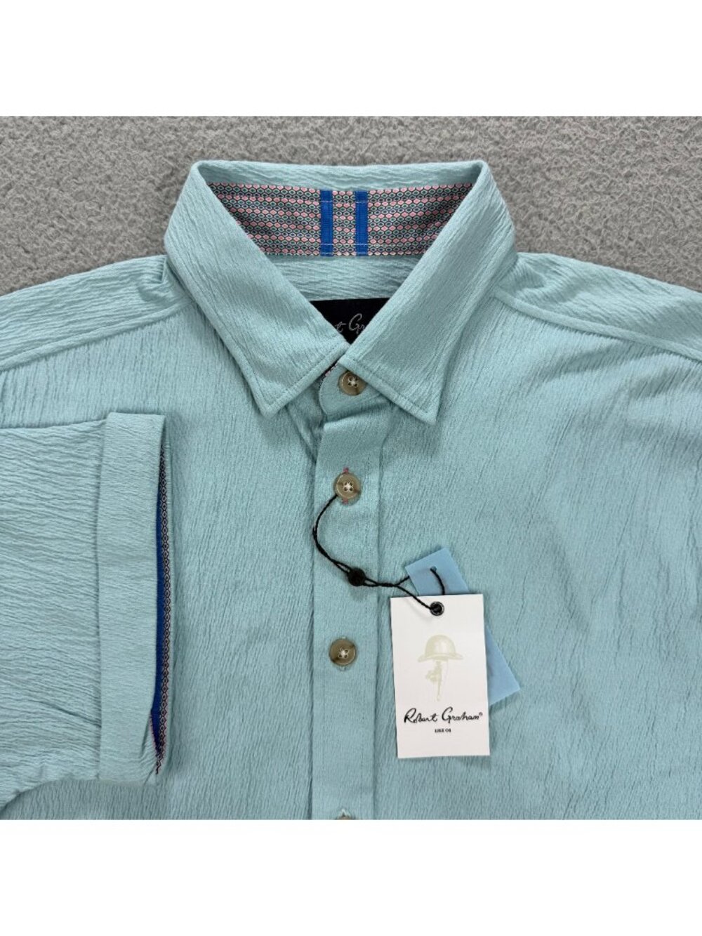 Robert Graham Shirt Mens Large Light Blue Hammond Crinkle Short Sleeve Button Up